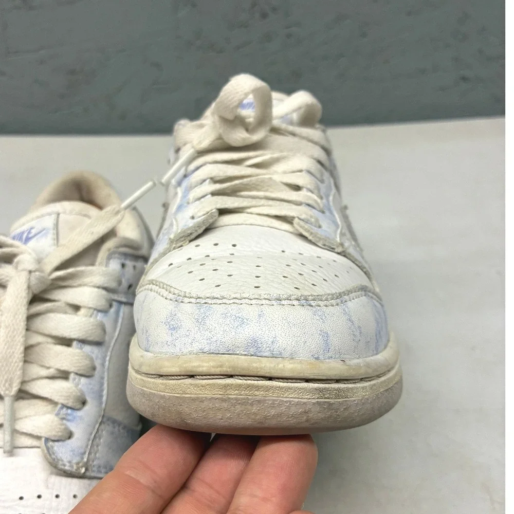 Nike Dunk Low Bleached Acid Wash Sneakers Womens 6.5 Blue White Streetwear